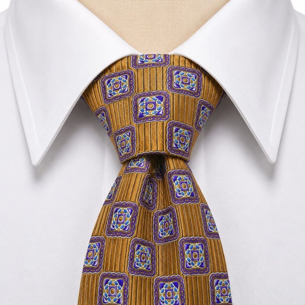 Cremieux Handmade Silk Dress Tie Copper and Purple Repeating Square Motifs